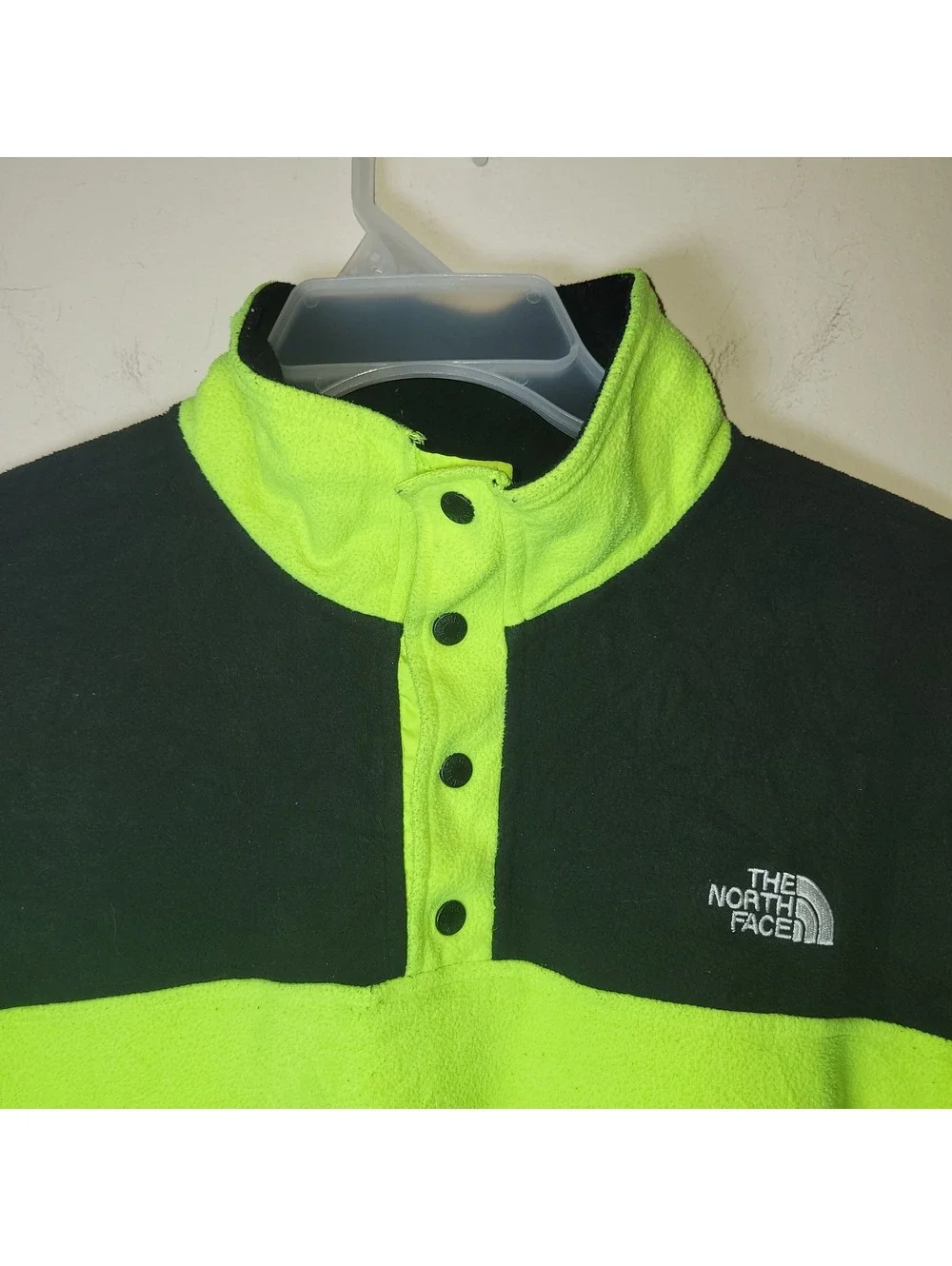 The North Face Men's M Medium Neon Green Black Fleece Snap Pullover Activewear